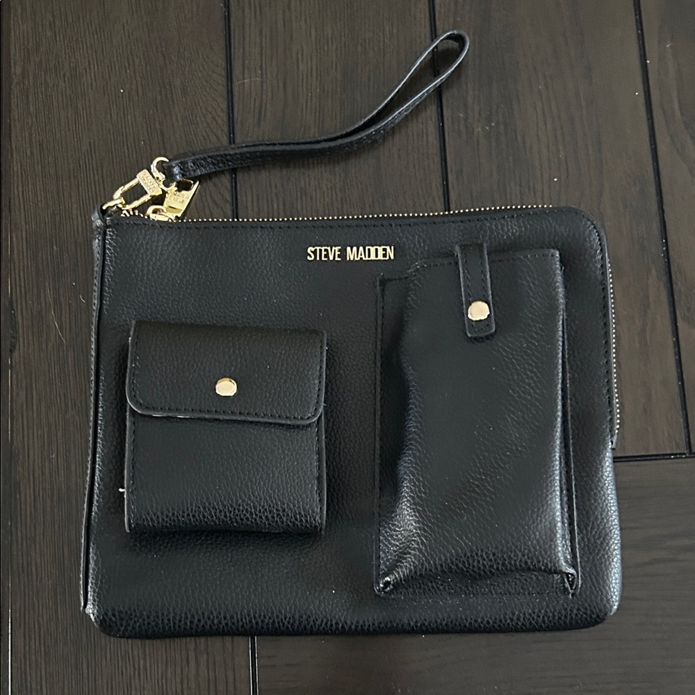 Steve Madden Black Wristlet with Gold Details